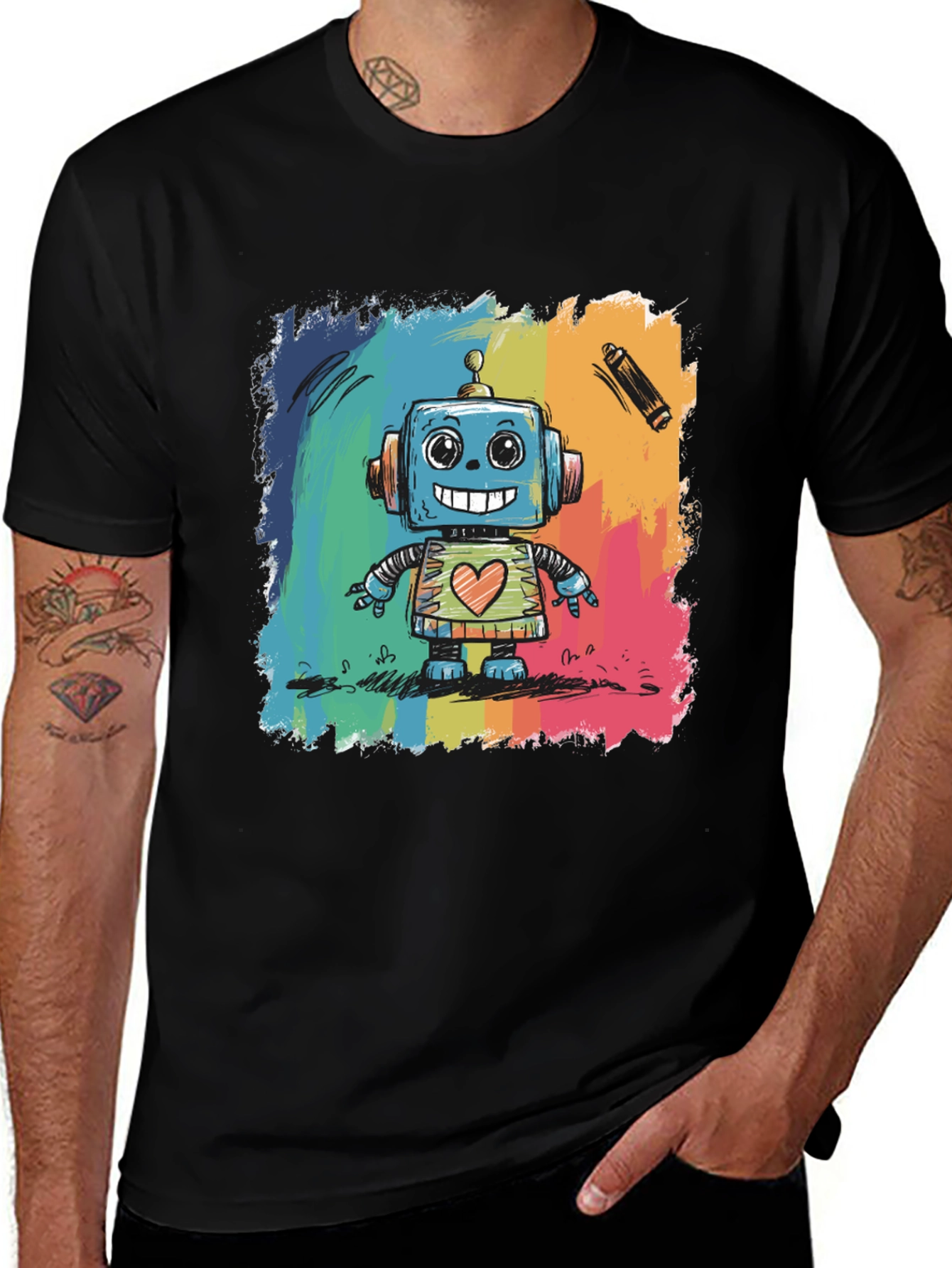 Variant 7 of Rainbow Robot Graphic Tee - Funky & Unique!