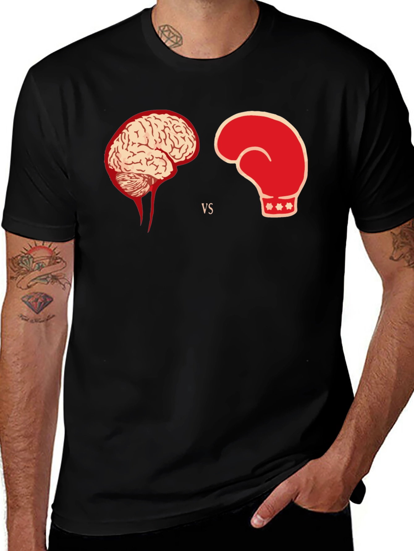 Variant 21 of Brain vs Brawn Black Graphic Tee