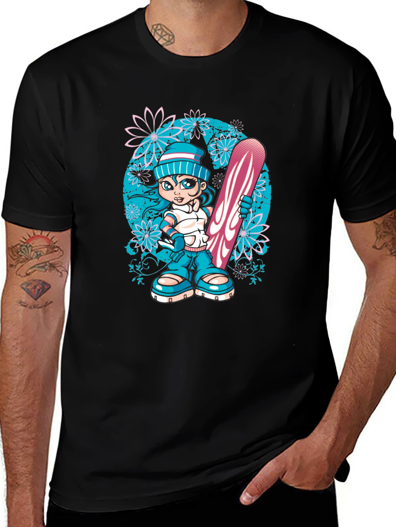 Variant 12 of Snowboard Girl Graphic T-Shirt - Black Cotton Tee