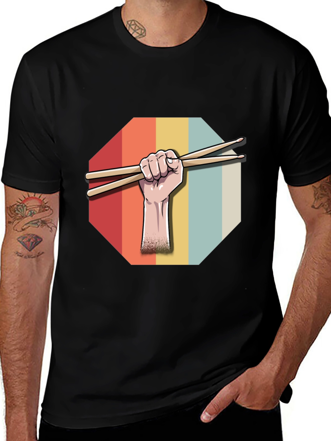 Variant 11 of Drummer's Grip T-Shirt: Rhythm Retro Style