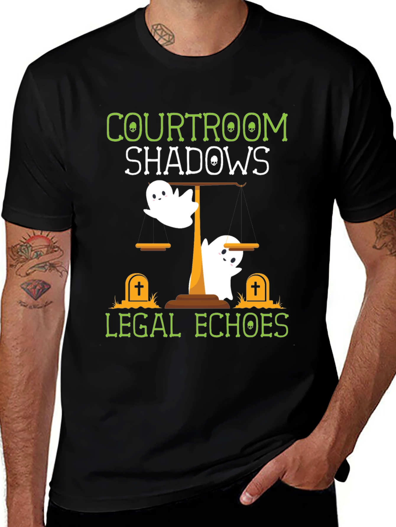 Courtroom Shadows Legal Echoes Halloween T-Shirt