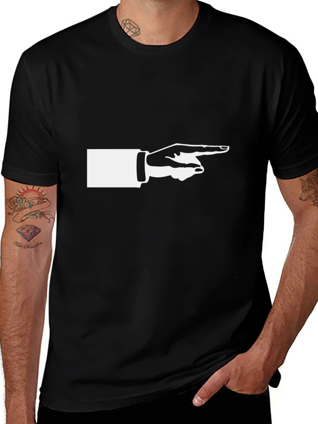 Variant 25 of Pointing Finger Graphic Tee - Black Cotton Shirt