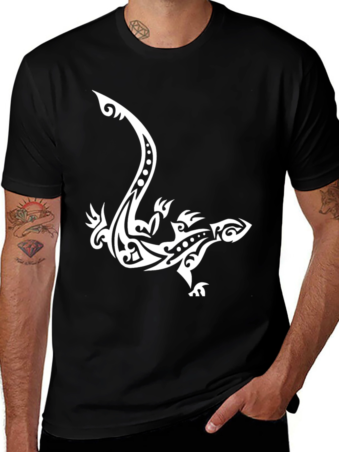 Variant 5 of Tribal Lizard Graphic Black T-Shirt