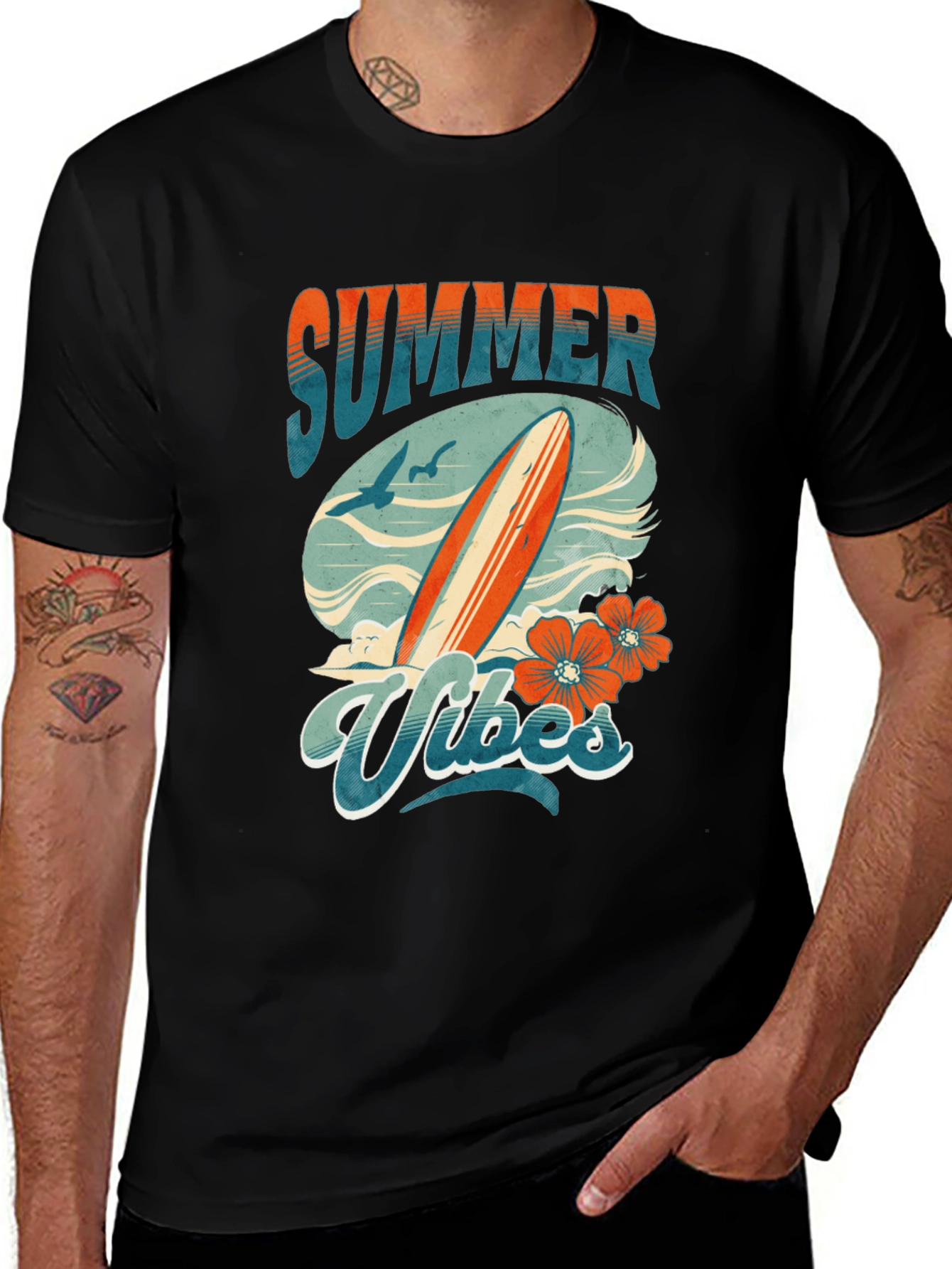Summer Vibes Graphic Tee - Surfboard Design