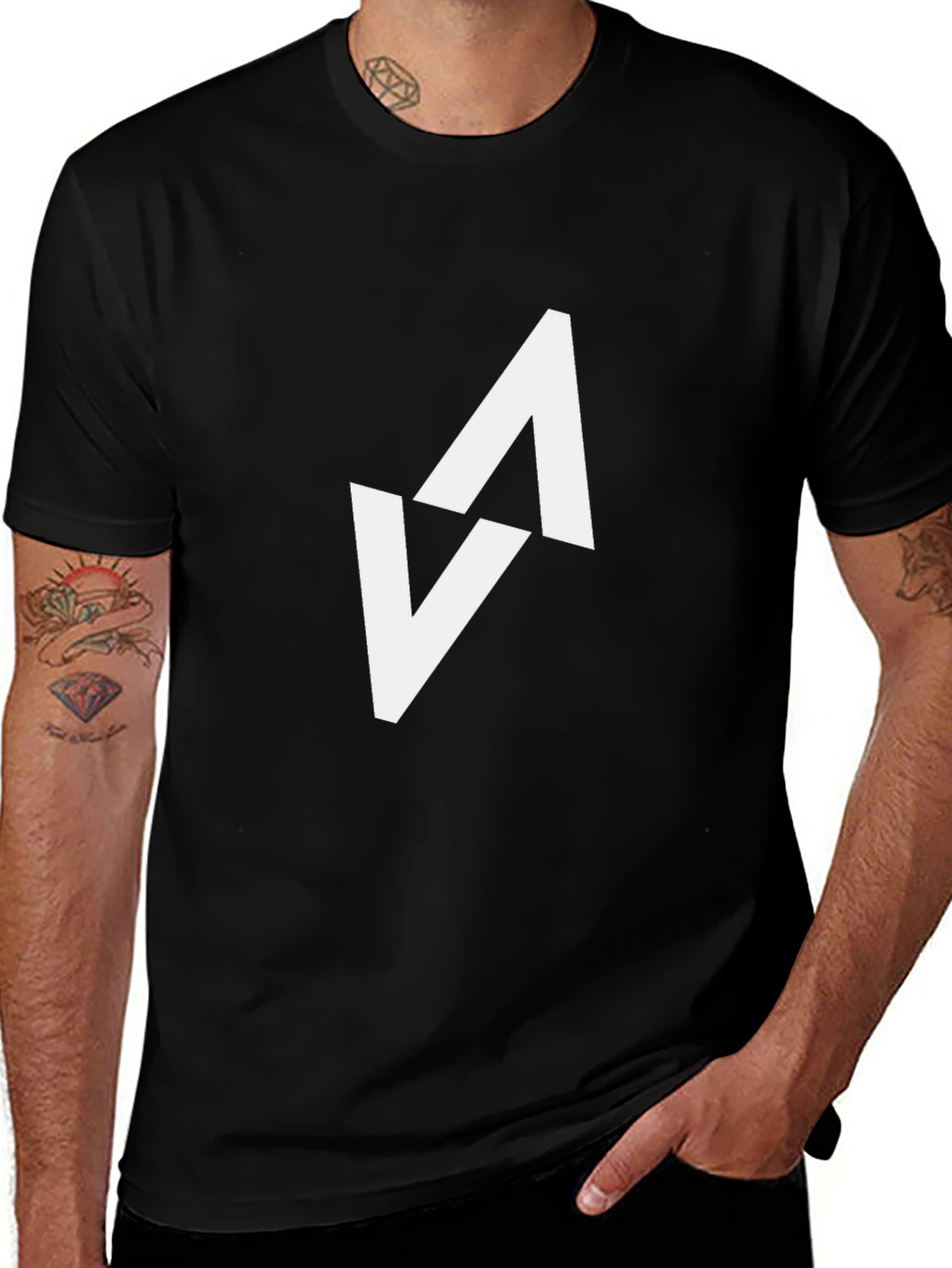 Modern Black T-Shirt with Abstract White Arrow Design