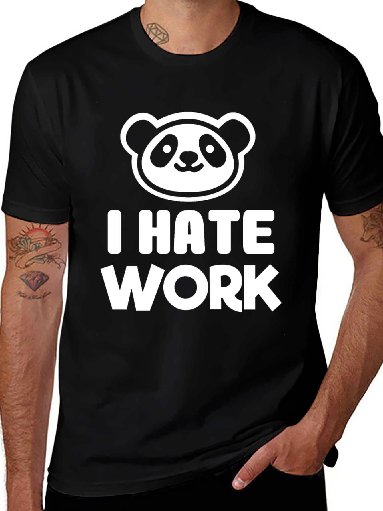 Variant 8 of I Hate Work Panda T-Shirt - Black