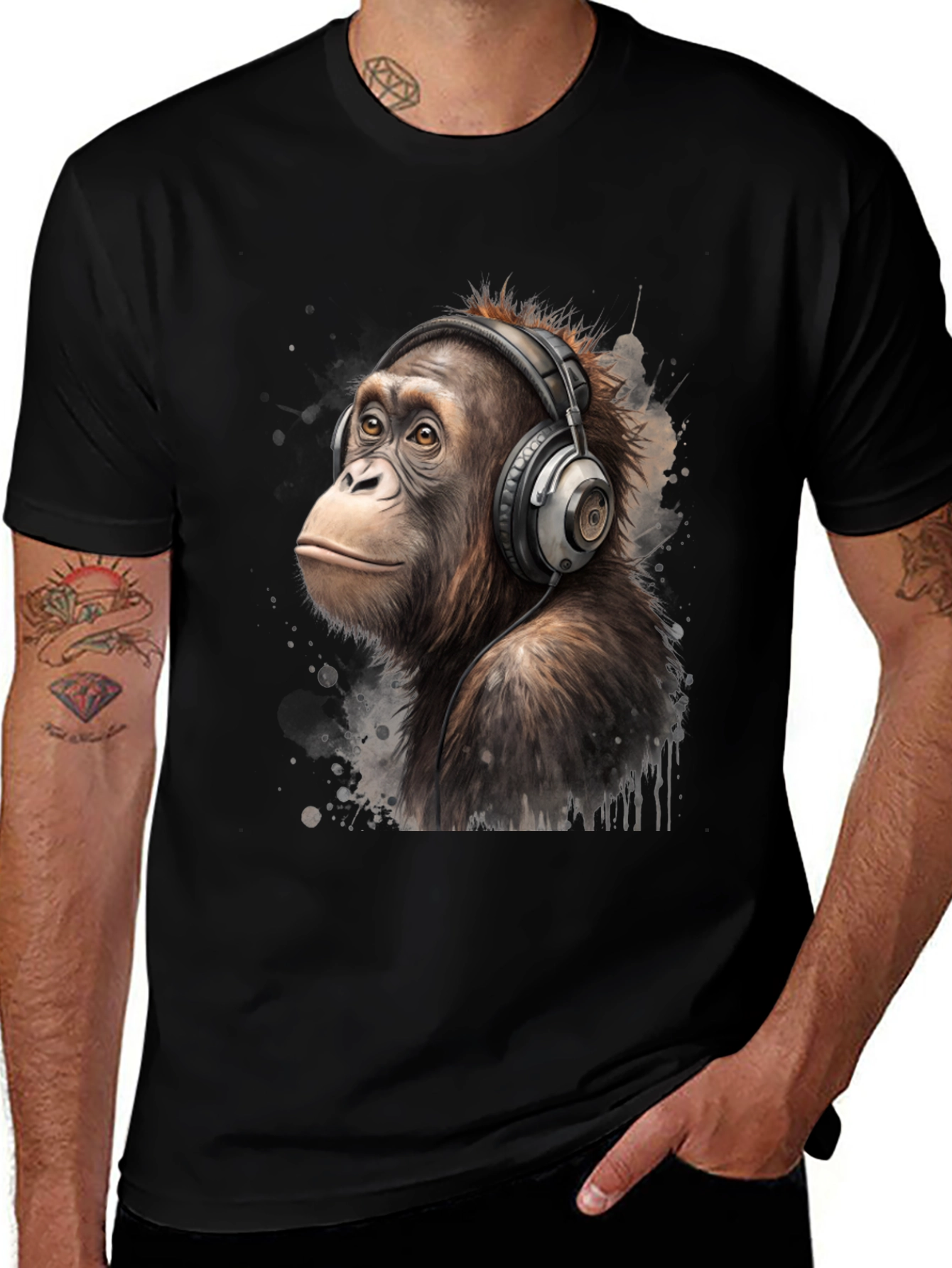 Variant 19 of Orangutan DJ T-Shirt: Cool Ape with Headphones