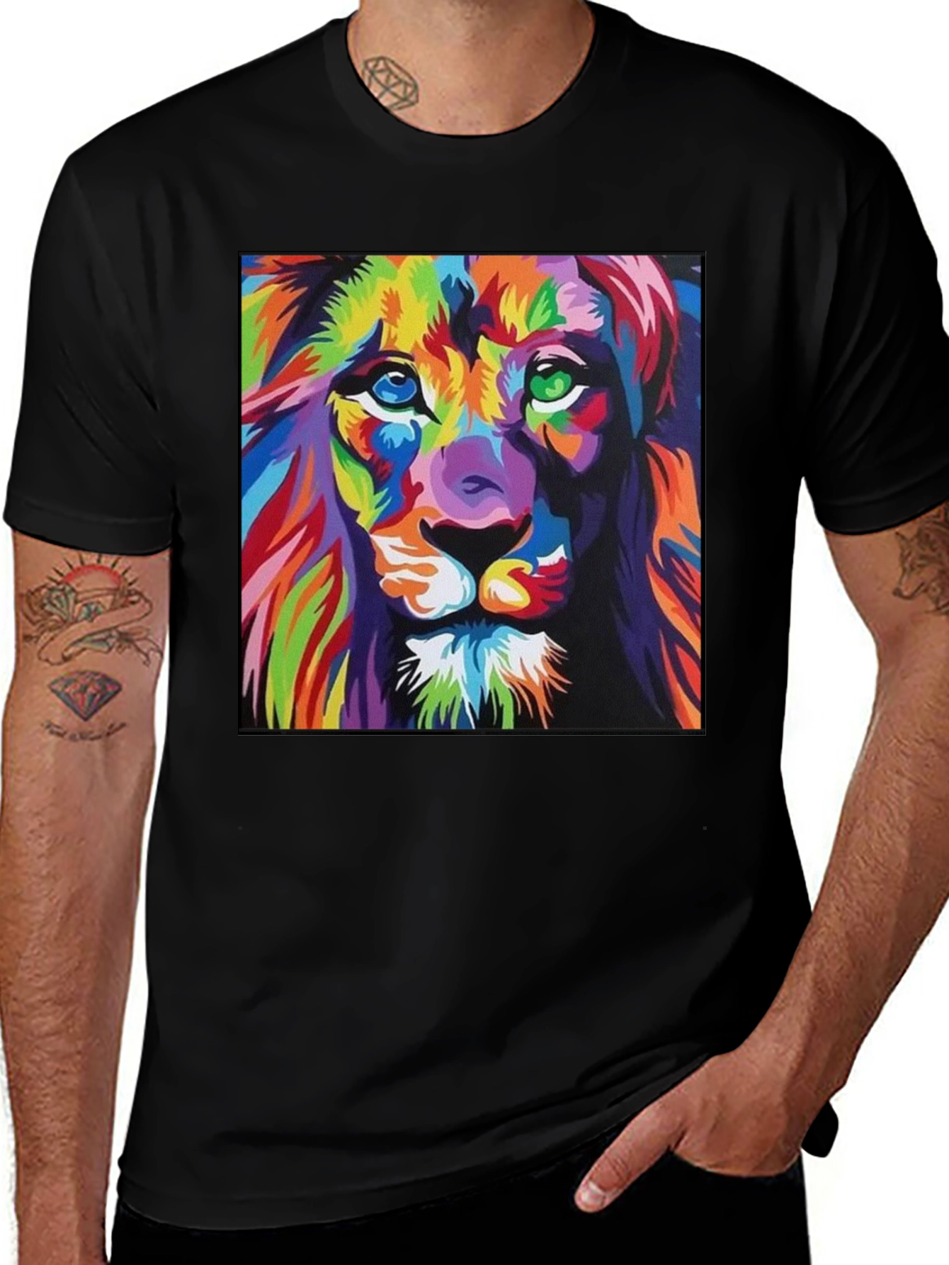 Variant 3 of Colorful Lion Graphic Tee - Bold Animal Print