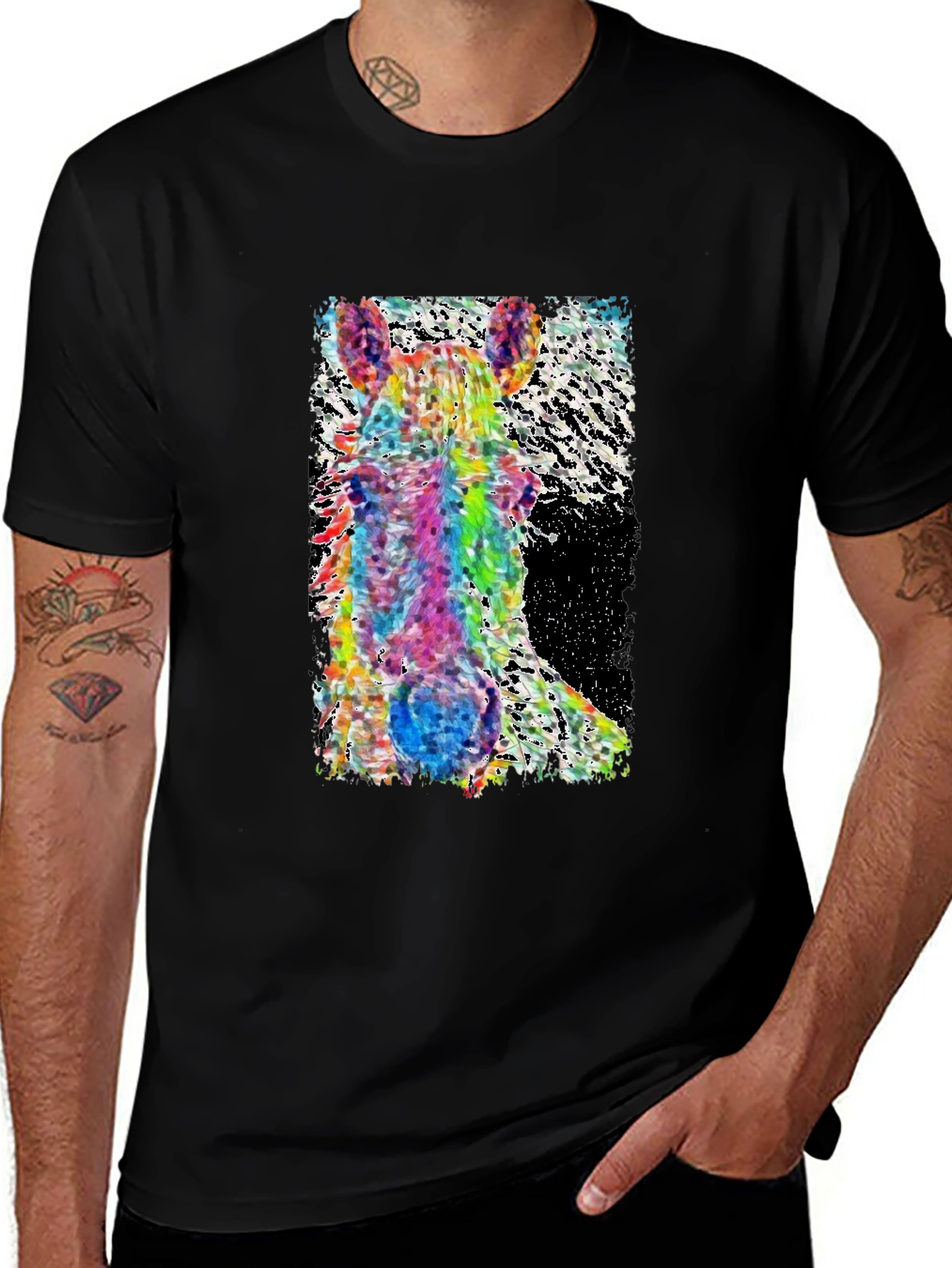 Variant 9 of Colorful Horse Graphic Print Tee - Artsy Men's T-Shirt