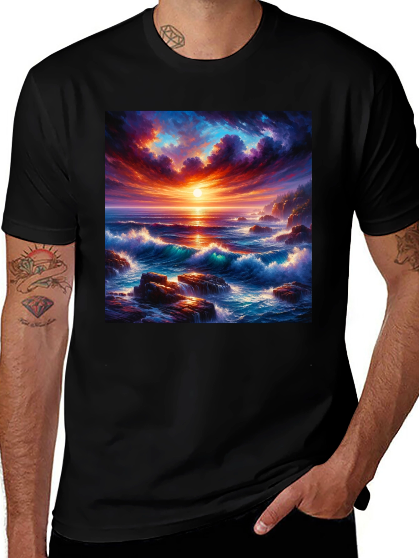 Variant 24 of Ocean Sunset Graphic Tee - Stunning Wave Design