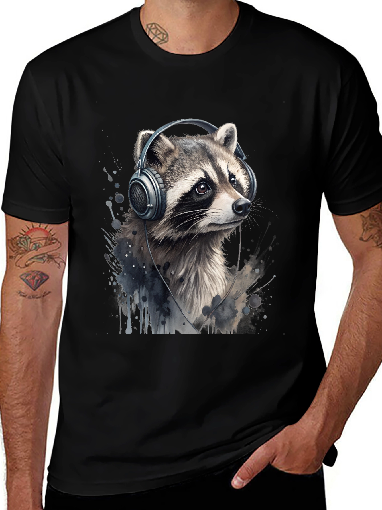 Variant 8 of Raccoon Headphones Graphic Tee