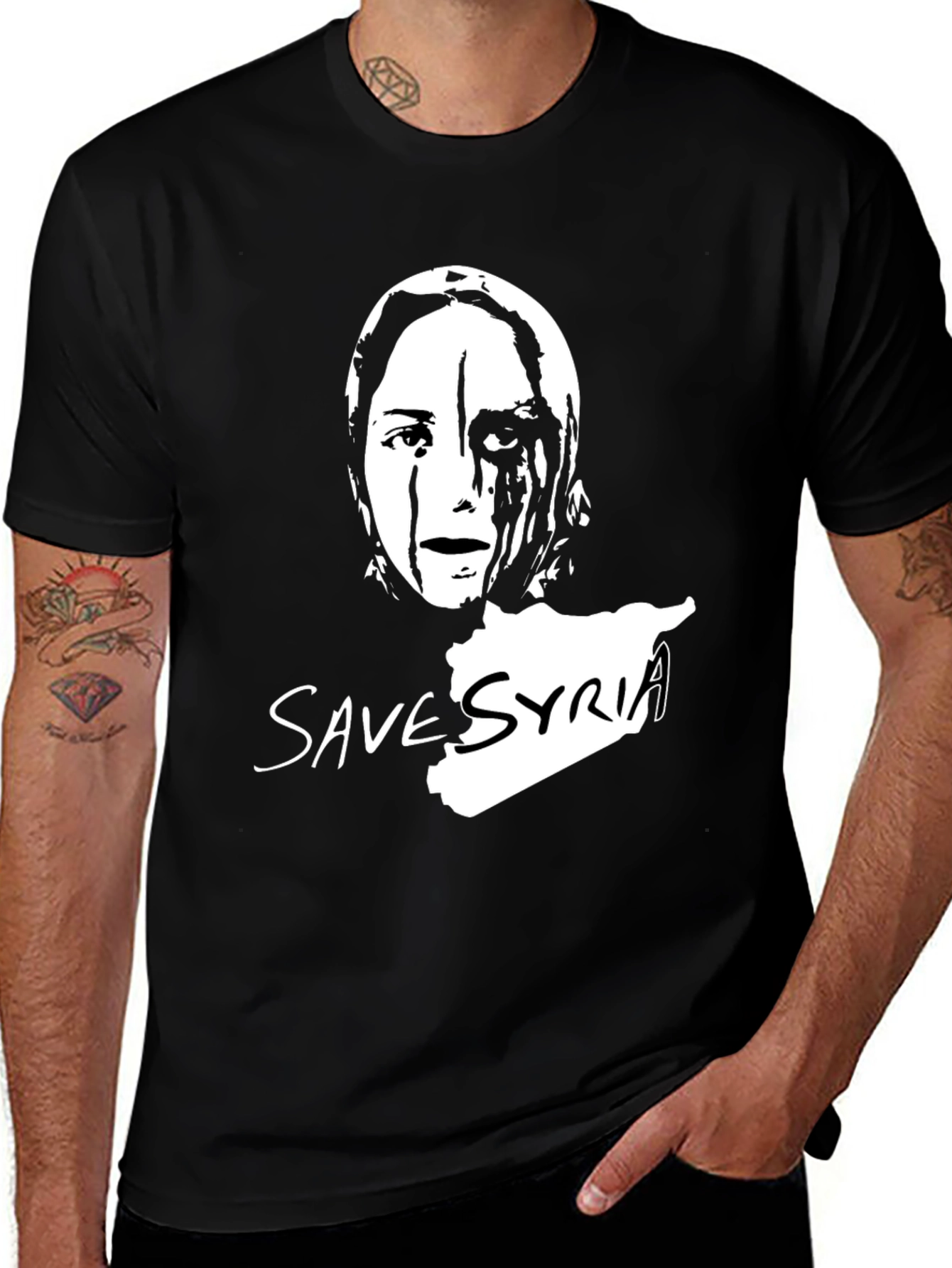 Variant 9 of Save Syria Graphic T-Shirt - Black Unisex Tee