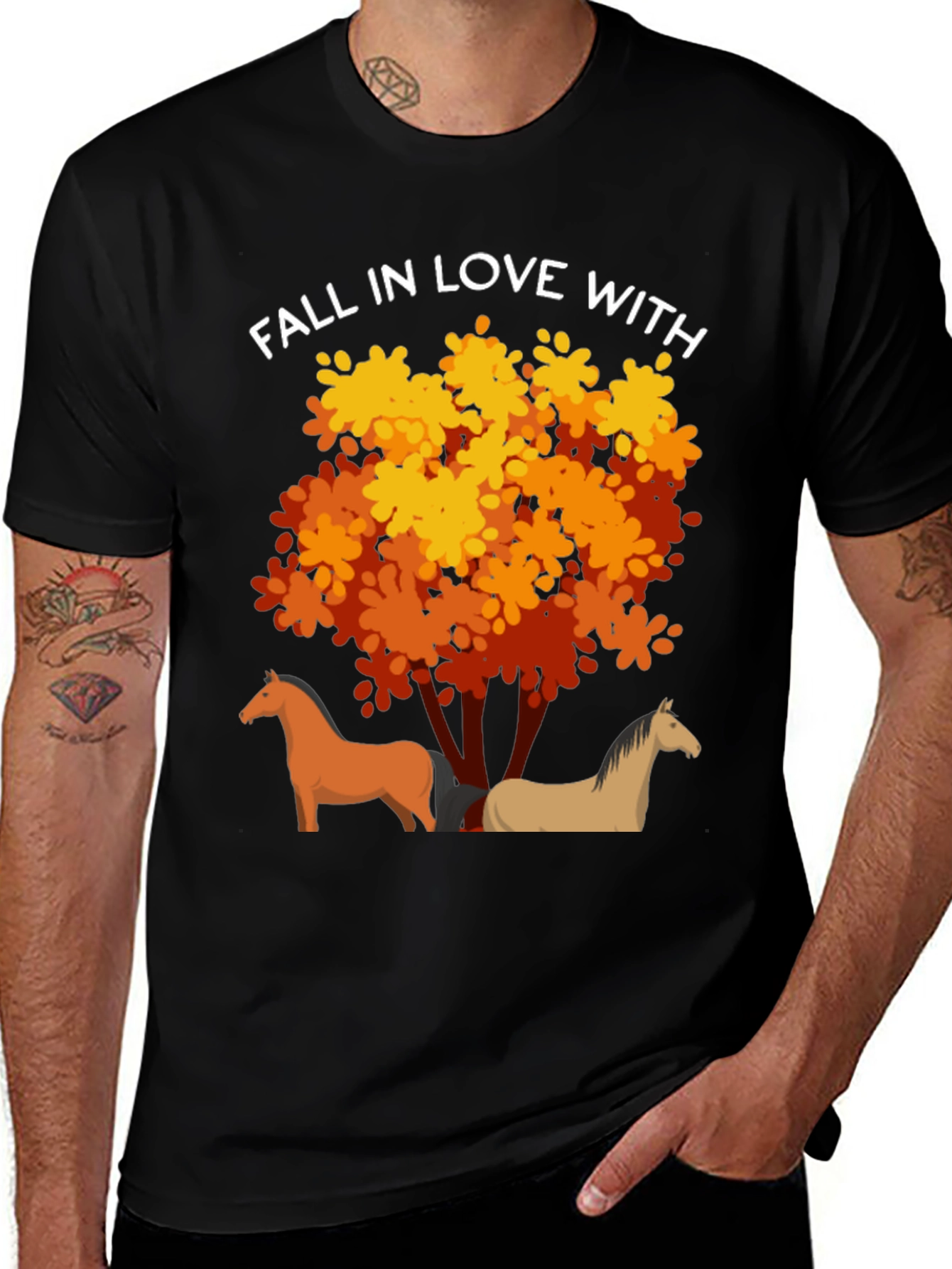 Variant 13 of Fall in Love with Horses Black T-Shirt