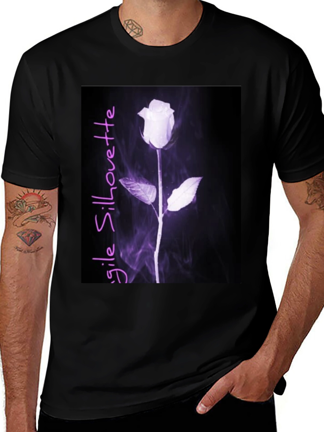 Variant 11 of Fragile Silhouette Rose Graphic Tee - Black