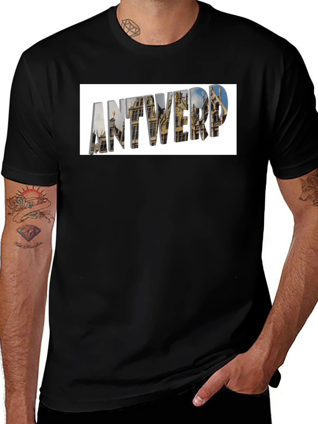 Variant 2 of Antwerp Cityscape Graphic T-Shirt - Black