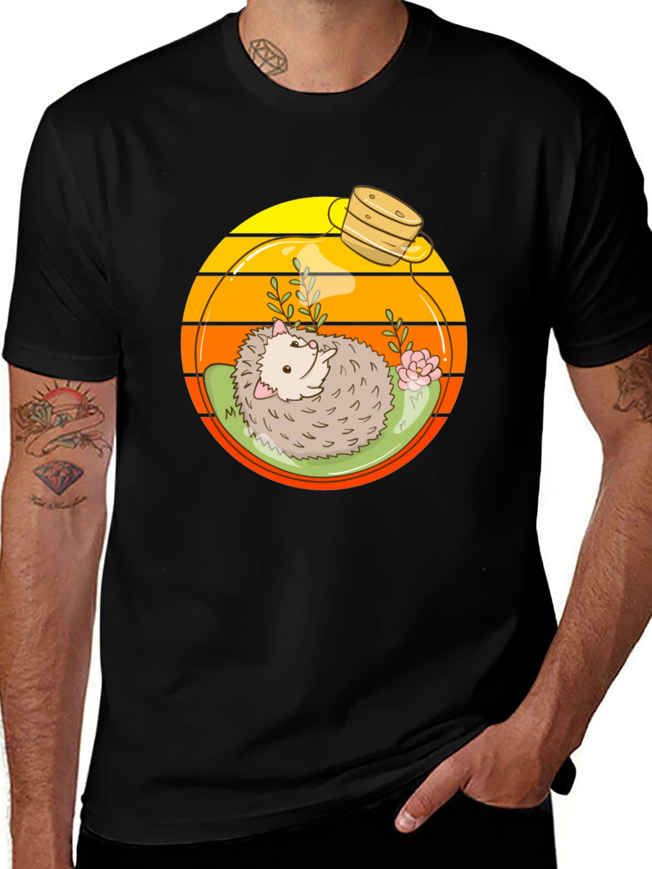 Variant 23 of Hedgehog Terrarium Graphic Tee - Novelty Animal T-Shirt