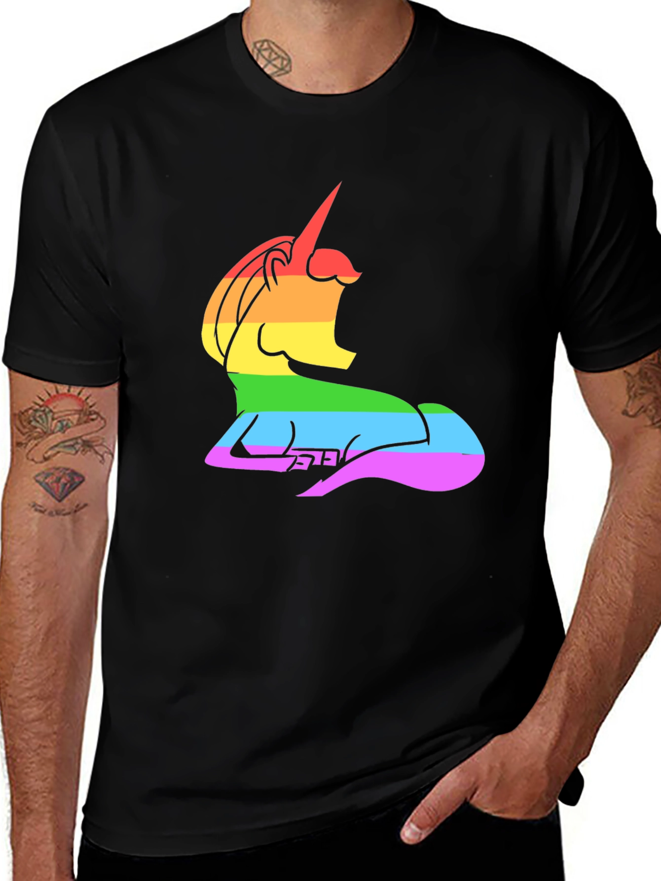 Variant 13 of Rainbow Unicorn Graphic Black T-Shirt