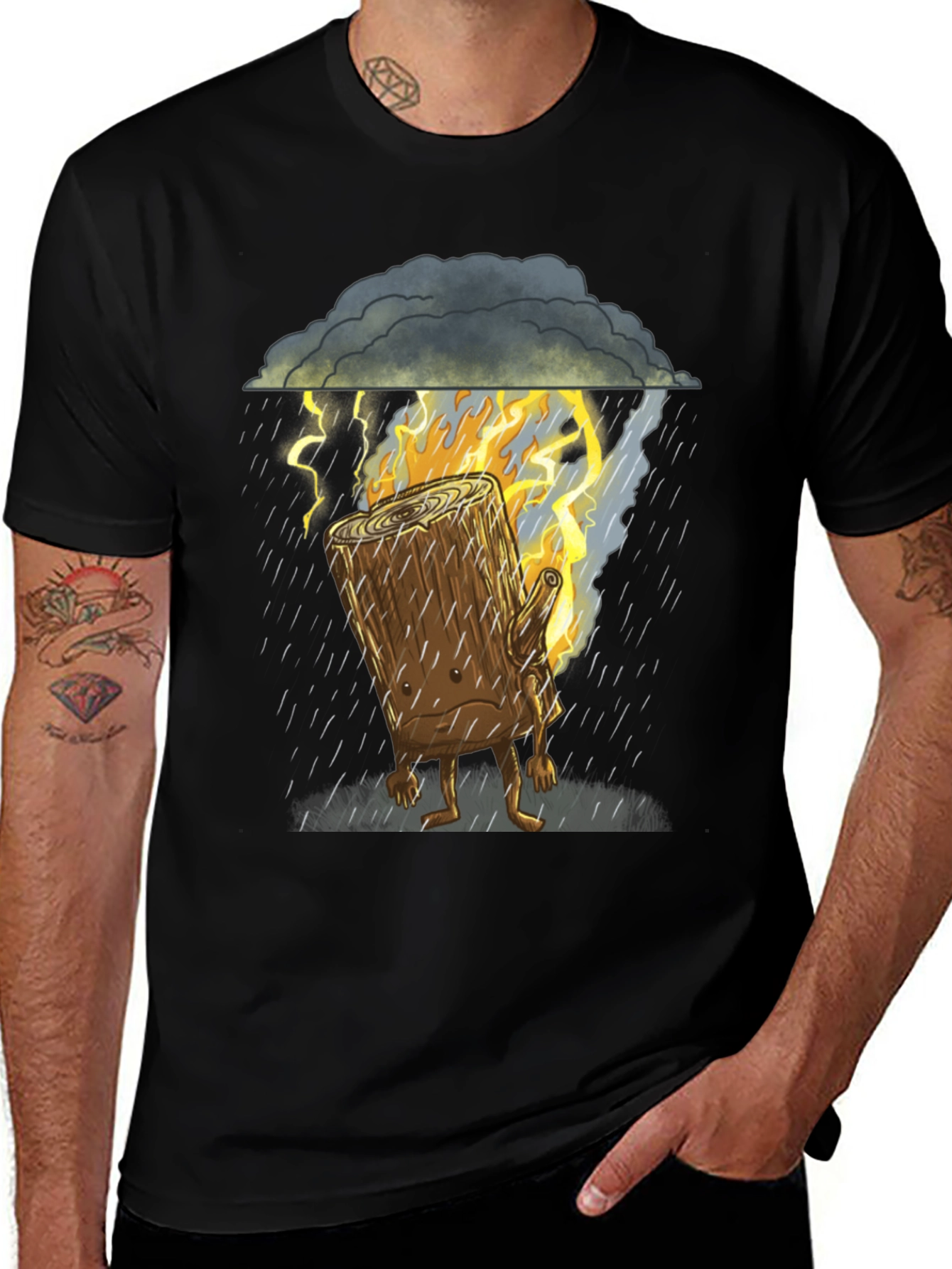 Variant 7 of Sad Log Cartoon Graphic Black T-Shirt