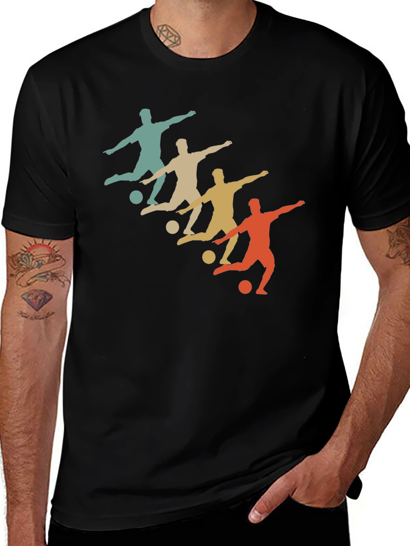Variant 16 of Retro Soccer Player Graphic Tee - Black Cotton
