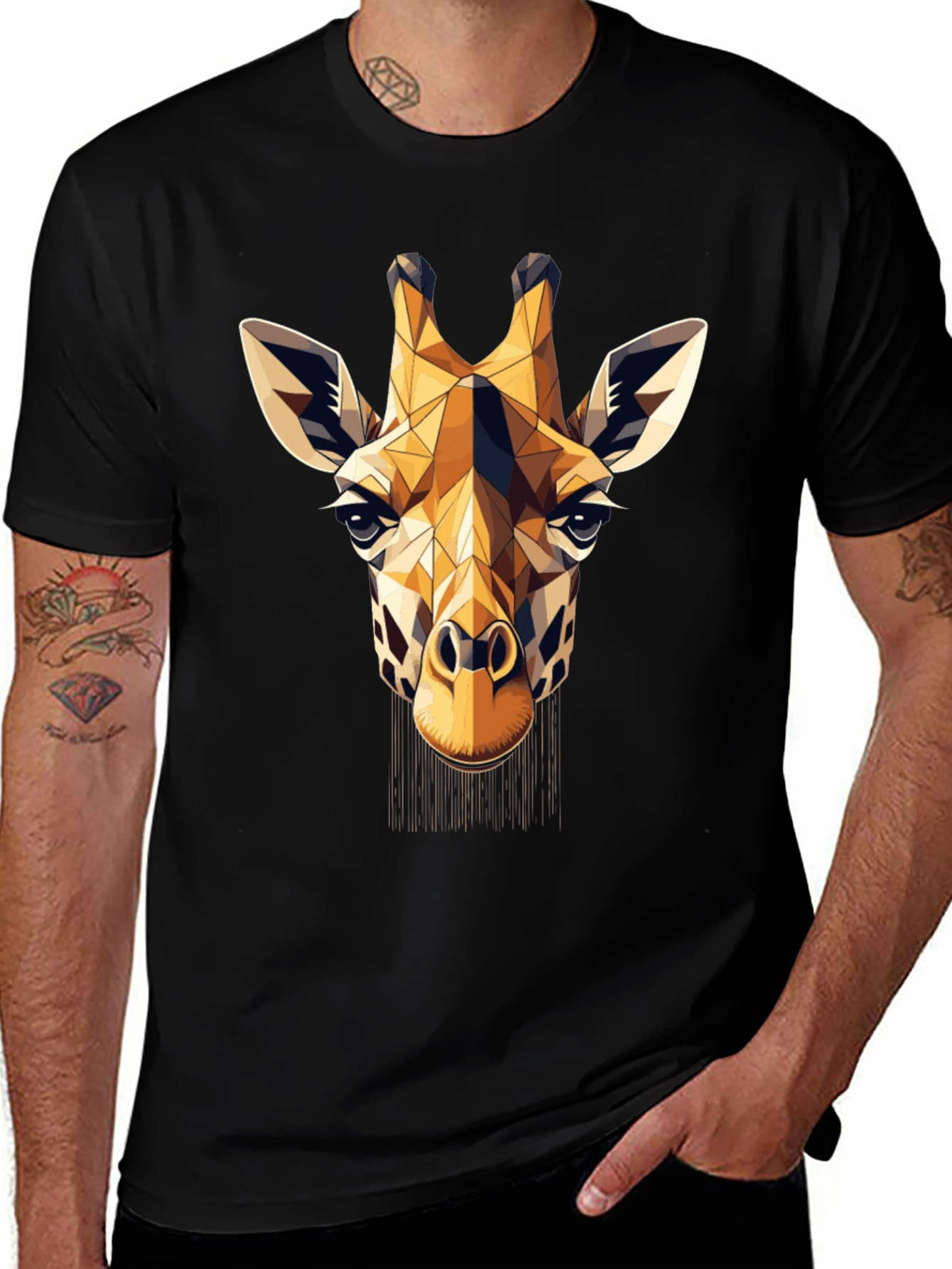 Variant 24 of Geometric Giraffe Print Black T-Shirt