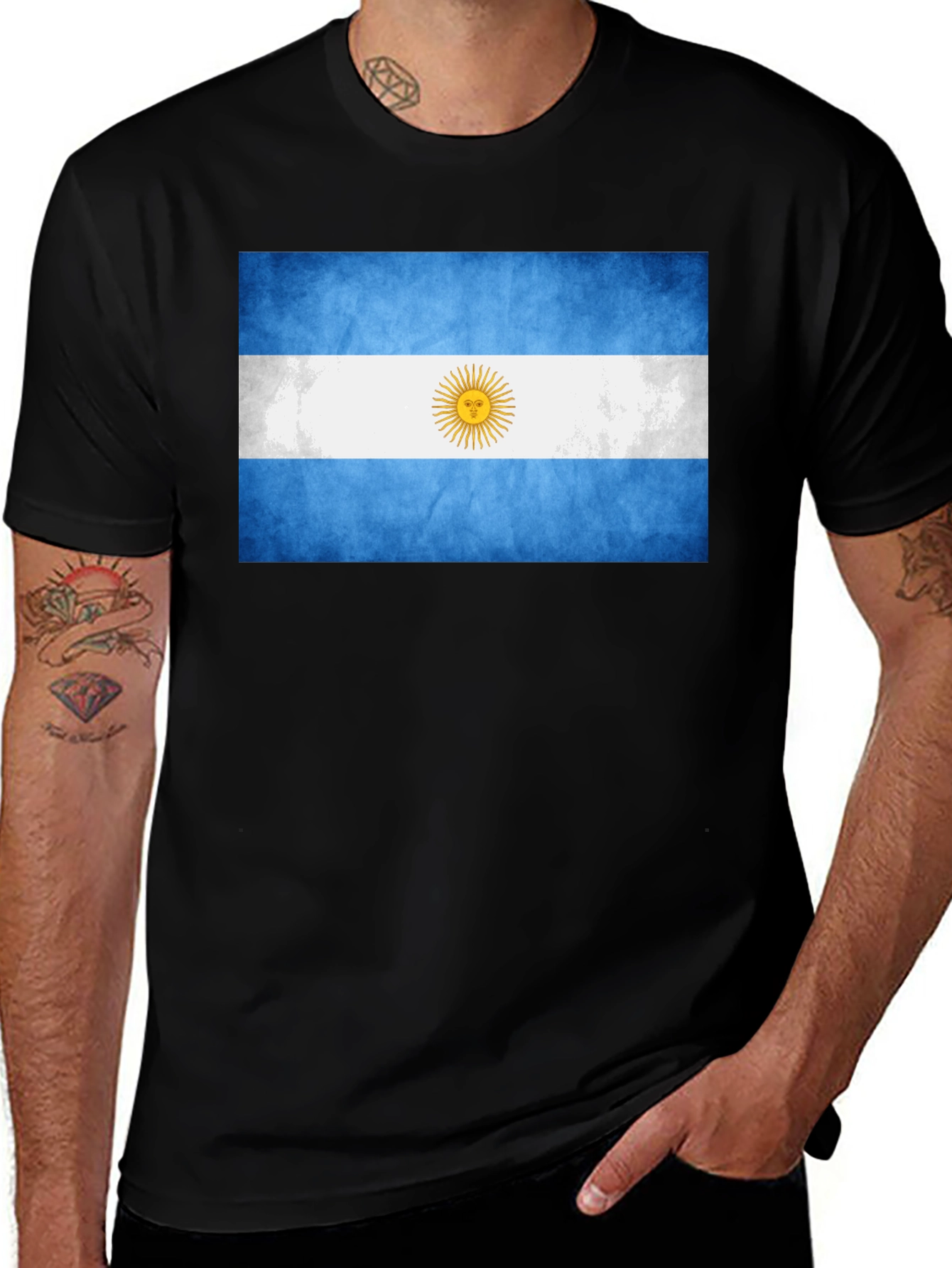Variant 26 of Argentina Flag Graphic Tee - Black Cotton T-Shirt