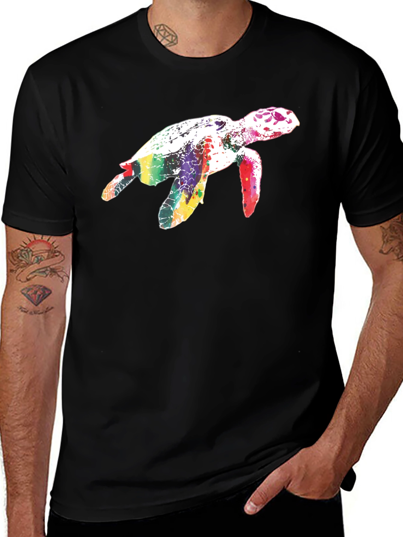 Variant 23 of Rainbow Turtle Black T-Shirt