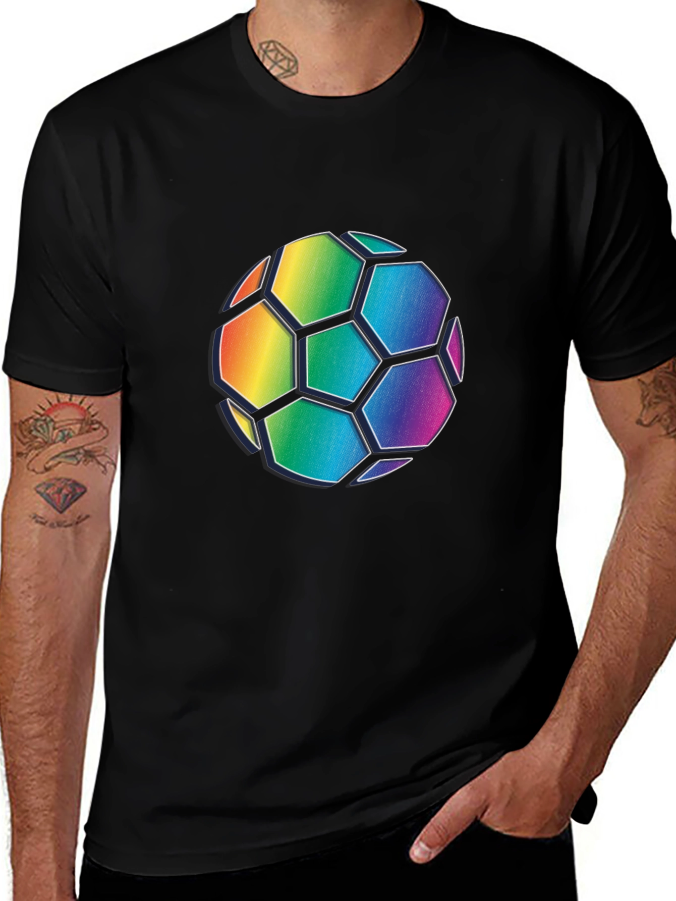 Variant 13 of Rainbow Soccer Ball Graphic Tee - Black Cotton Blend