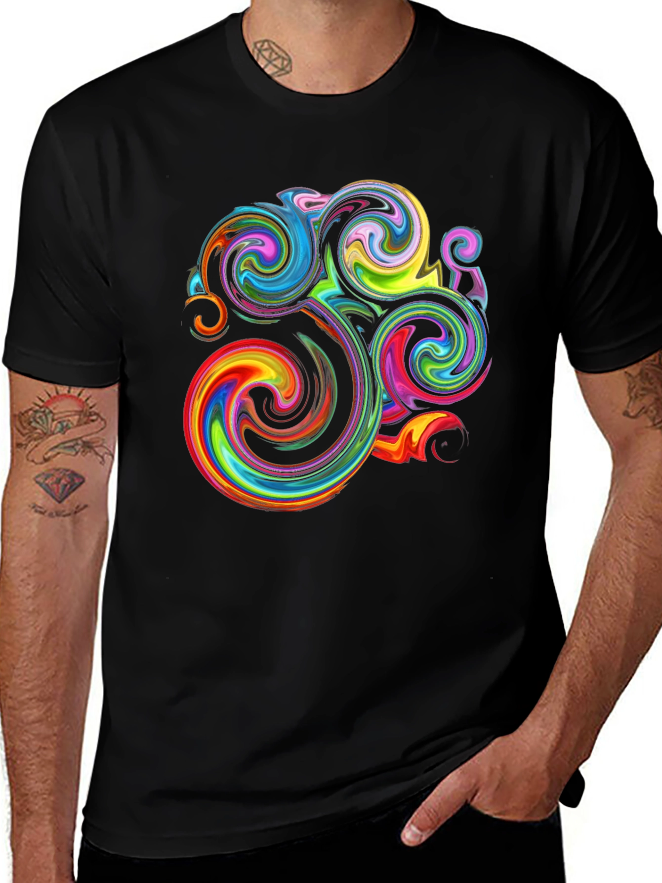 Variant 16 of Vibrant Abstract Swirl Black T-Shirt