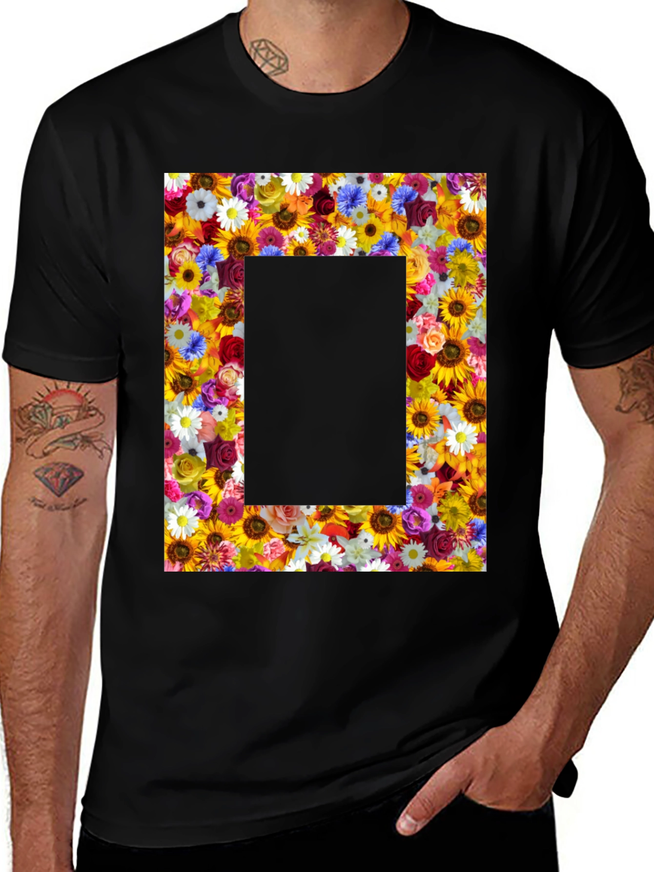 Variant 2 of Floral Frame Black T-Shirt