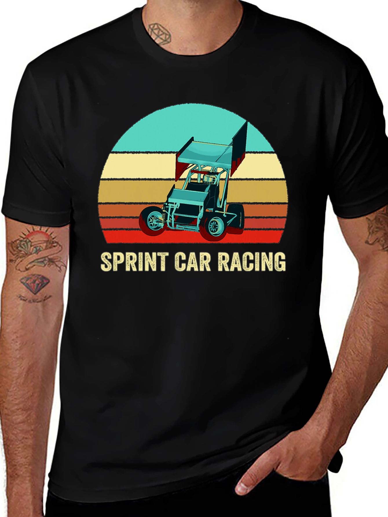 Sprint Car Racing Tee - Retro Sunset Design