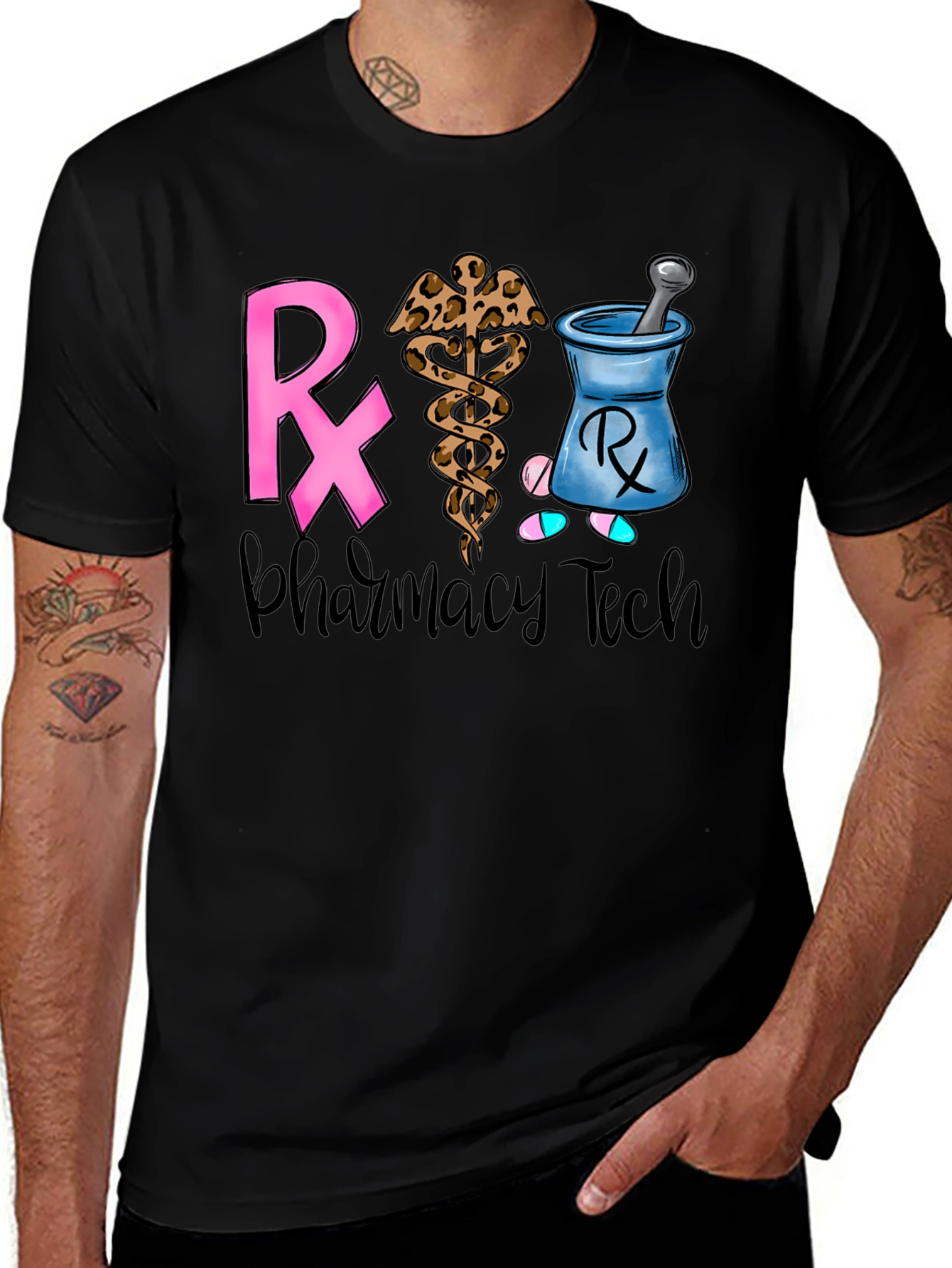 Variant 5 of Pharmacy Tech T-Shirt - Leopard Print Design