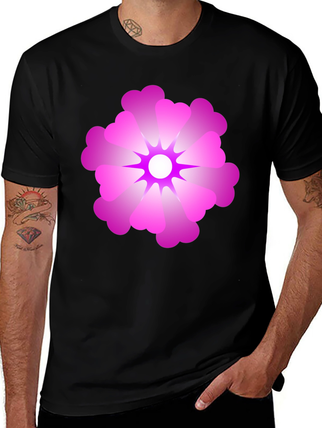 Variant 15 of Black T-Shirt with Pink Flower Graphic
