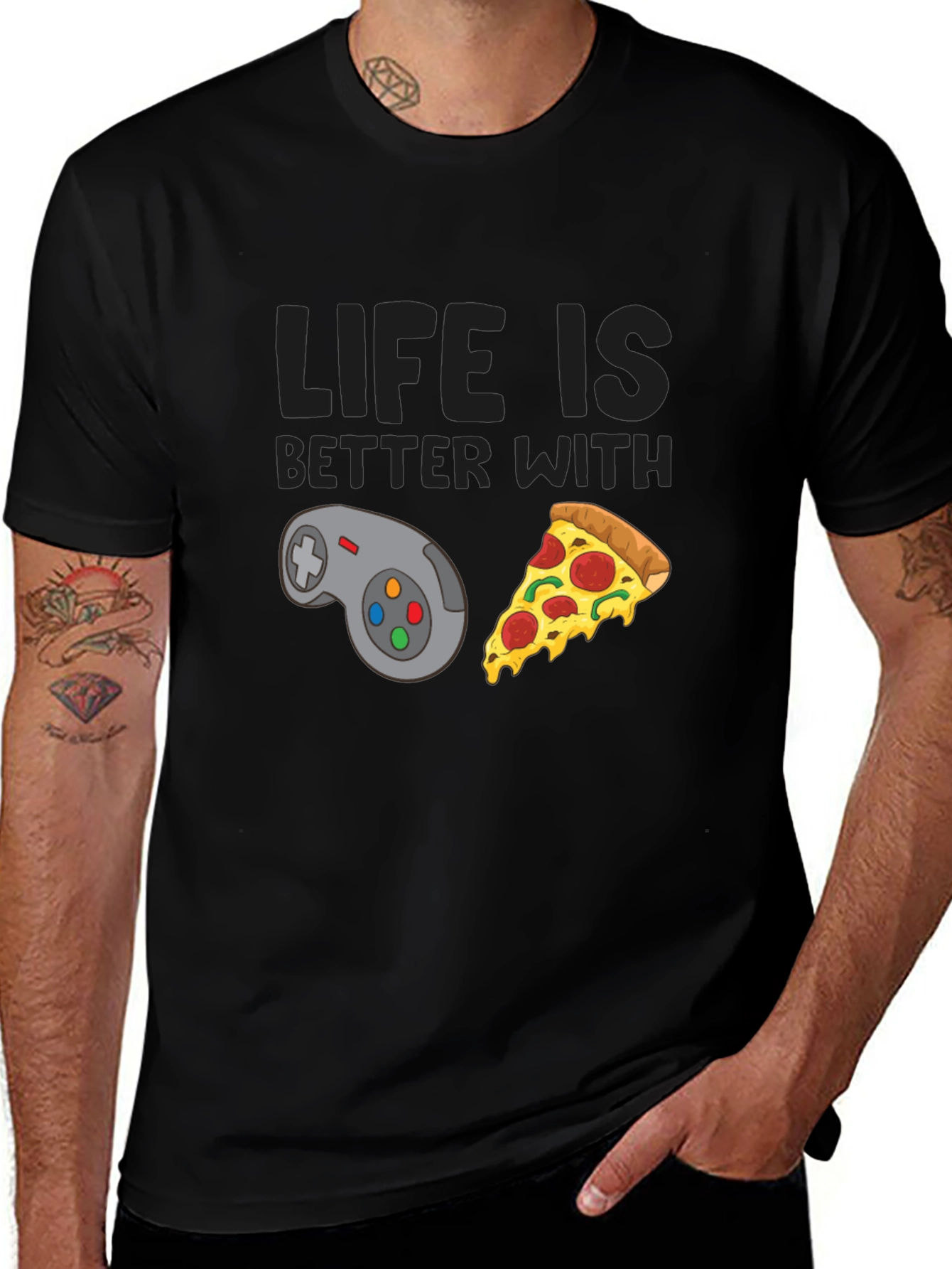 Variant 19 of Life Is Better With Gaming & Pizza Black T-Shirt