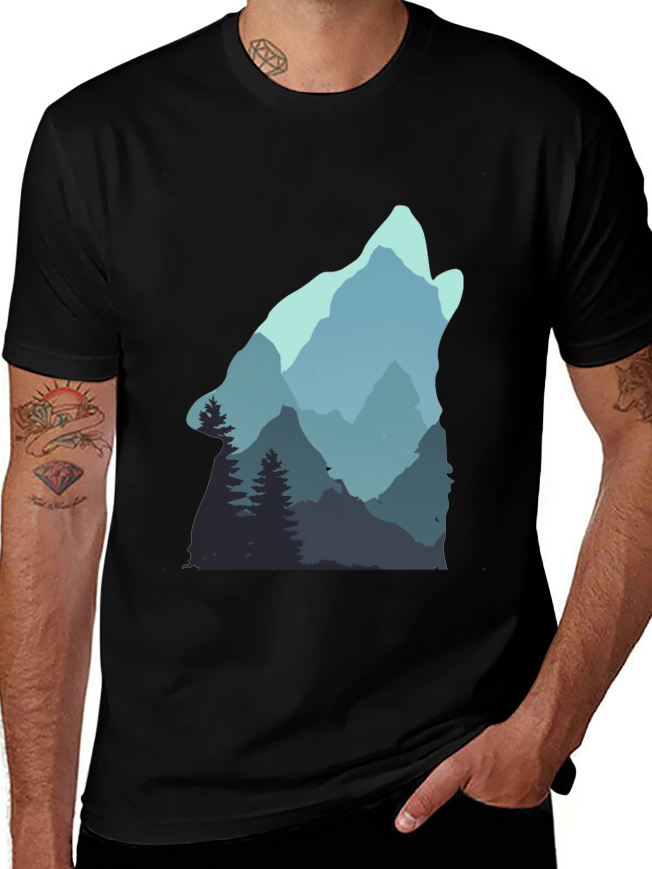 Variant 29 of Nature Wolf Graphic Tee - Men's Black T-Shirt