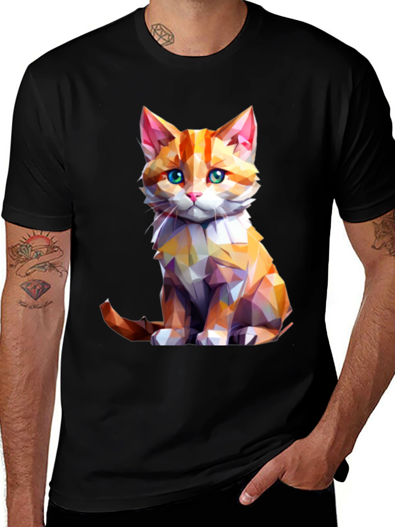Variant 13 of Geometric Cat Graphic Tee - Trendy Men's Shirt