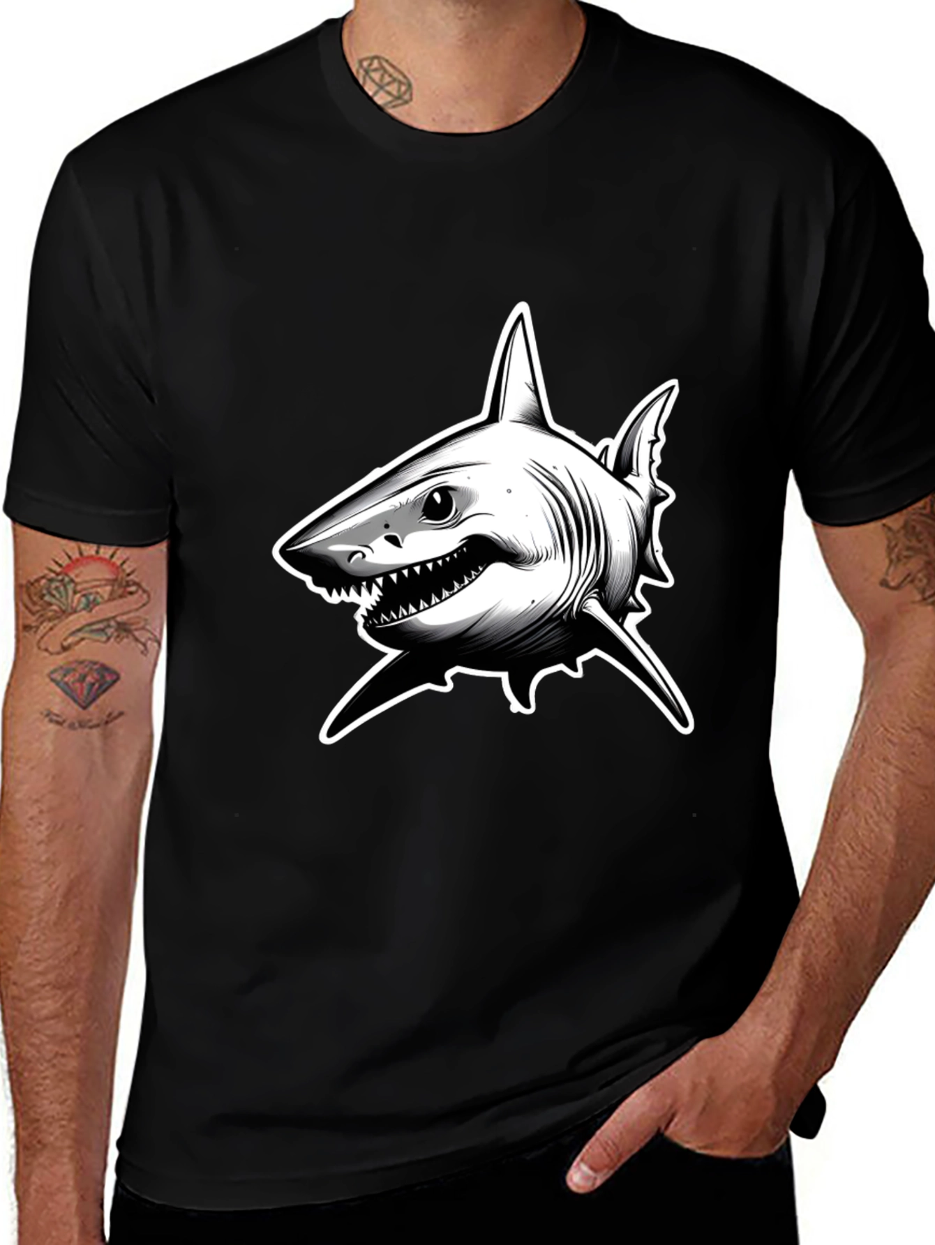 Variant 7 of Shark Graphic T-Shirt - Black Cotton Tee