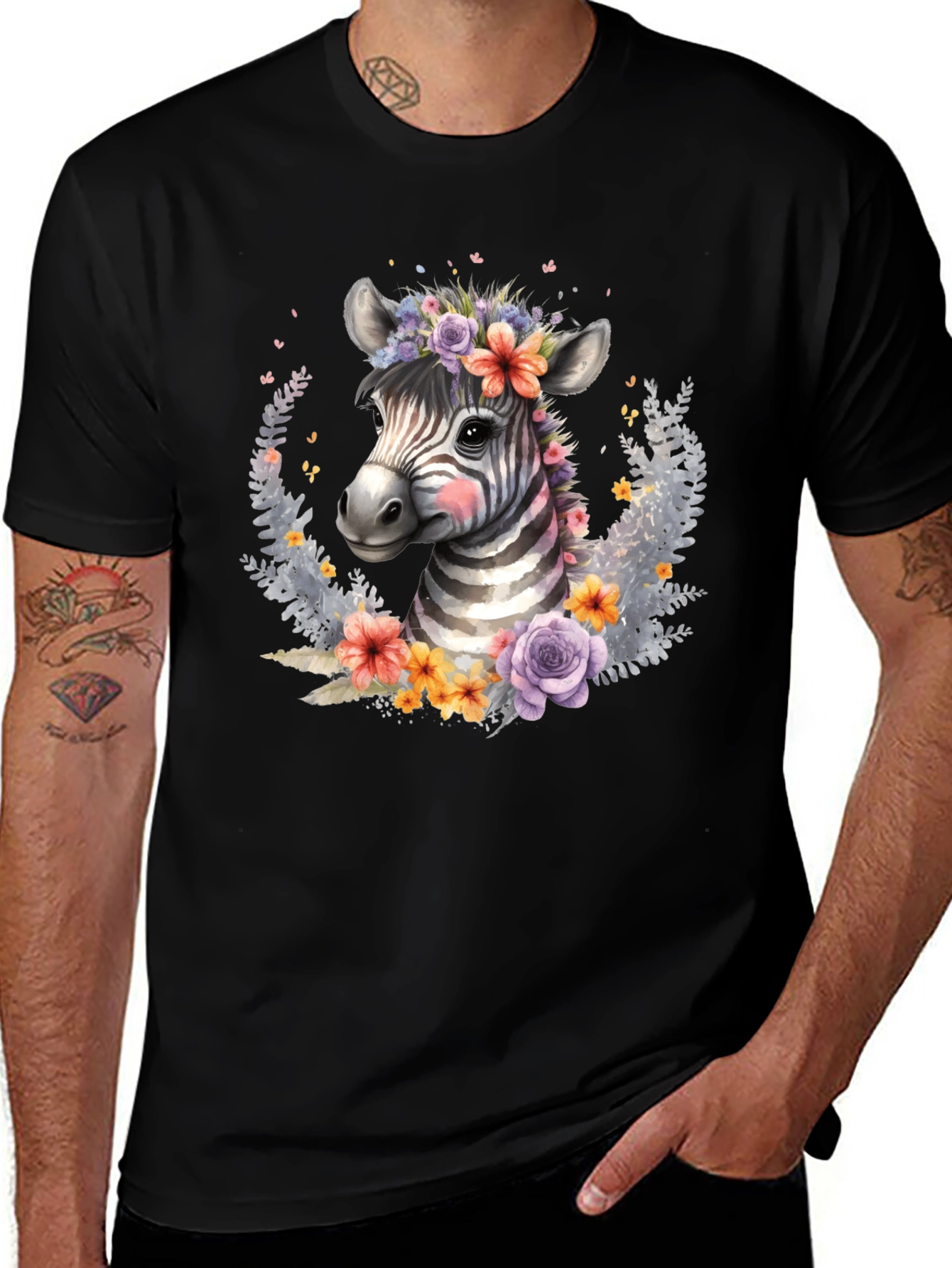 Variant 13 of Floral Zebra Graphic T-Shirt - Unisex