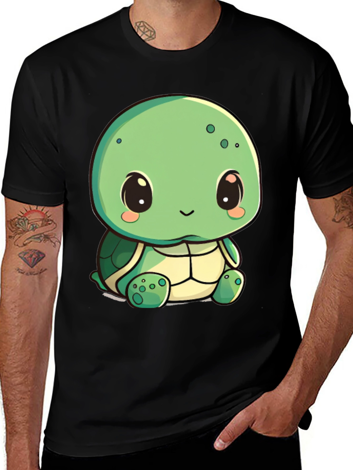 Variant 22 of Cute Turtle Graphic Tee - Black Cotton Blend Shirt