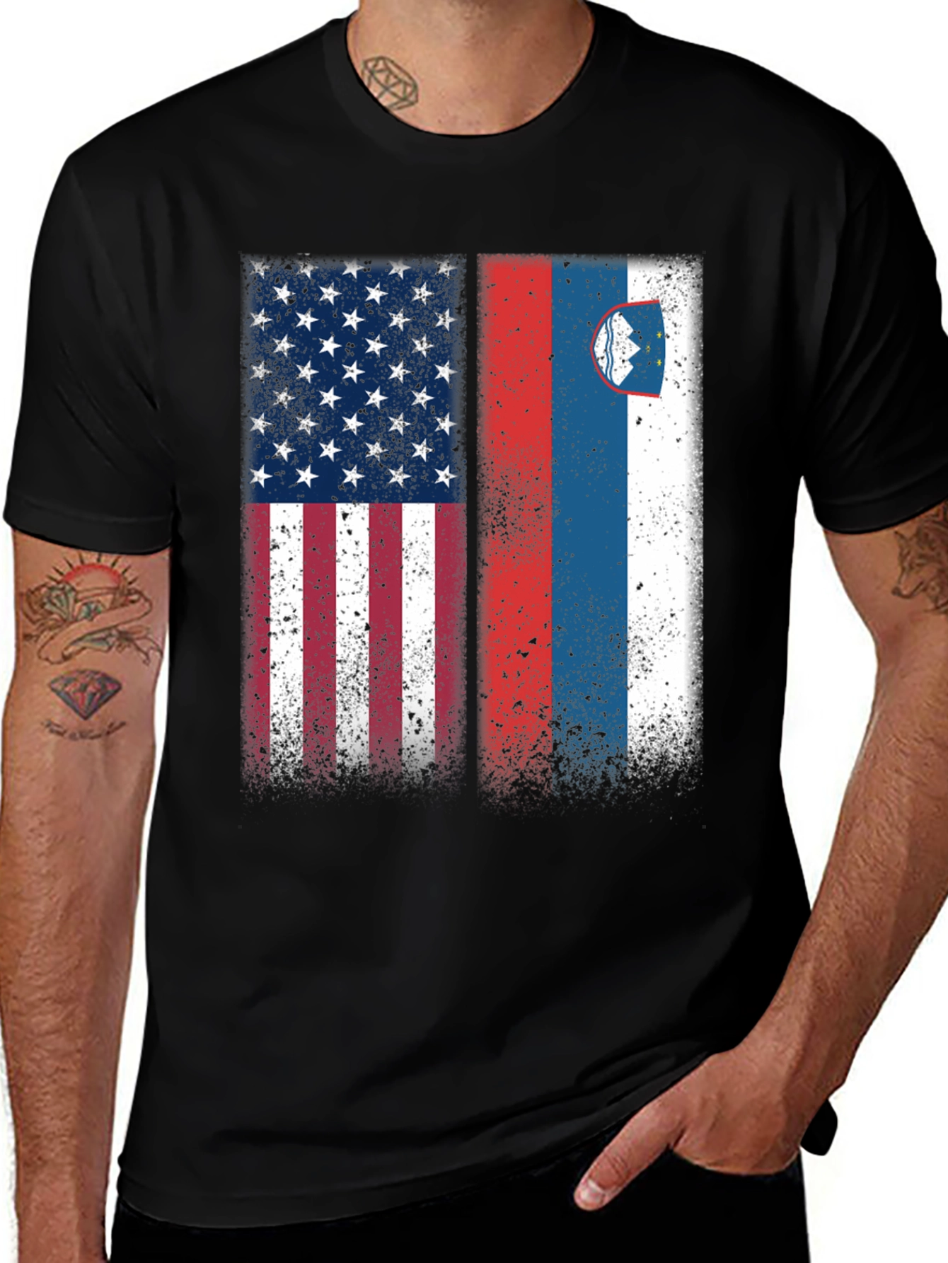 Variant 21 of USA & Slovenia Flag T-Shirt Patriotic Pride Tee
