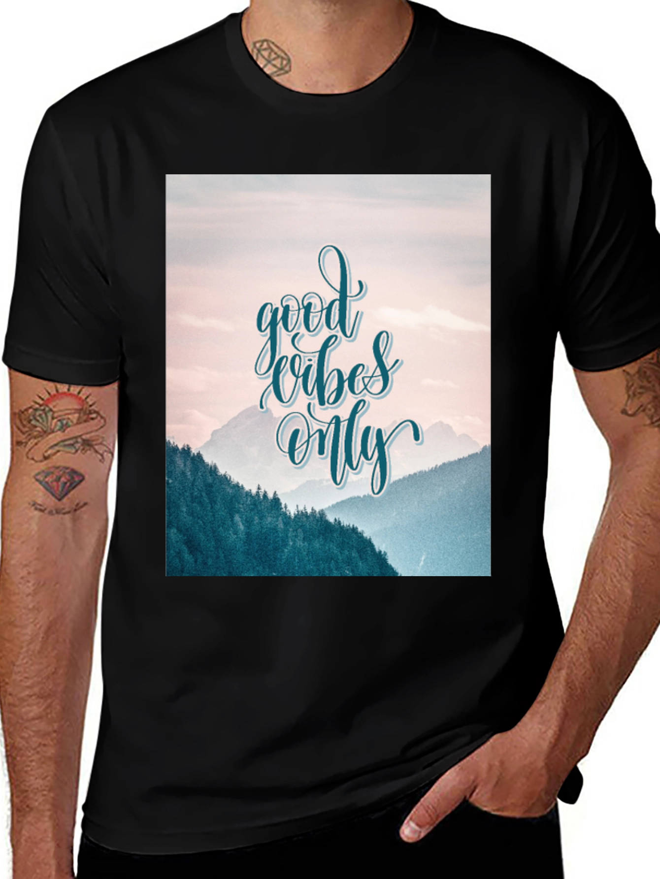 Variant 29 of Good Vibes Only Graphic Tee - Mountain Scene