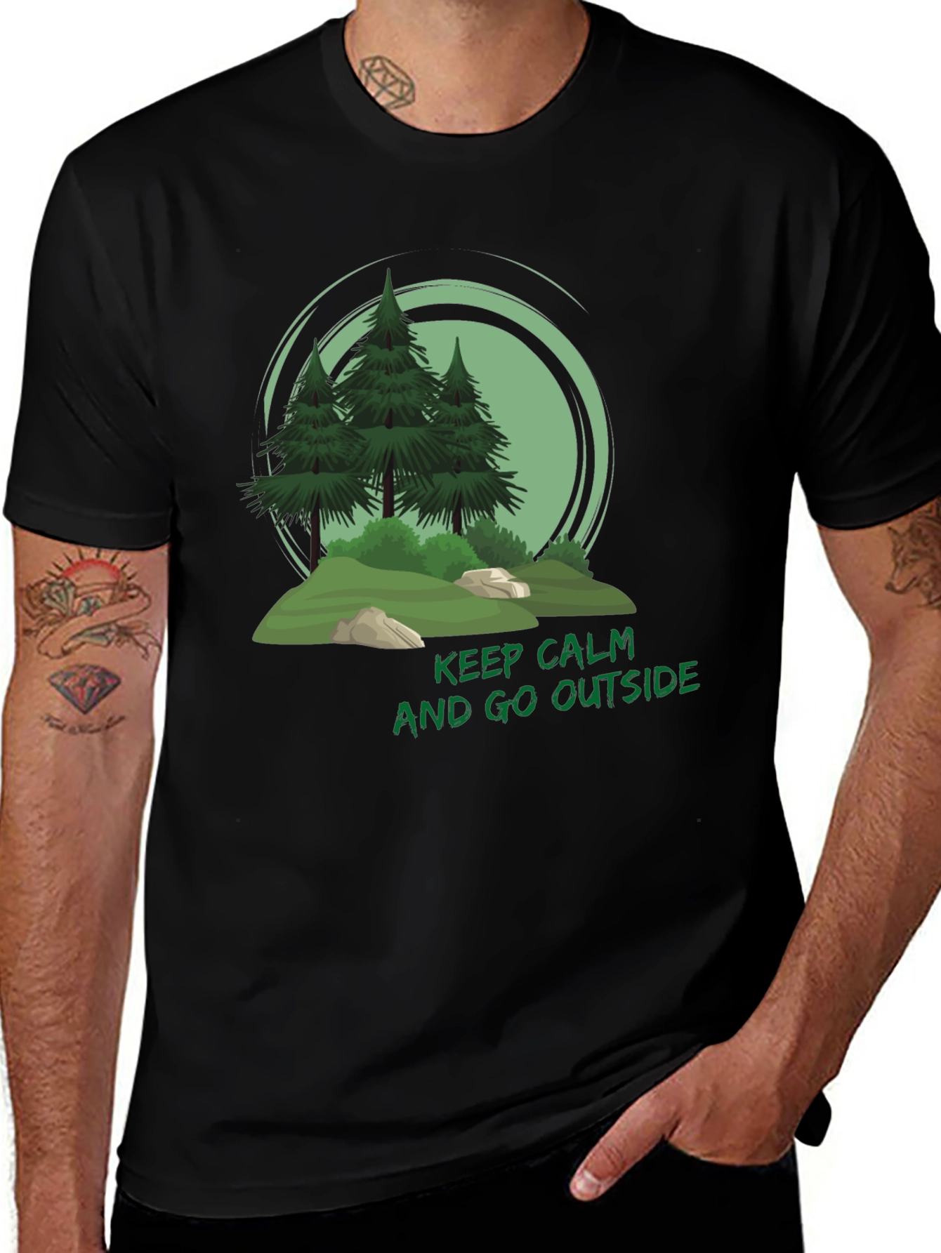 Variant 15 of Keep Calm Go Outside Graphic Tee - Nature Lover's Black T-Shirt