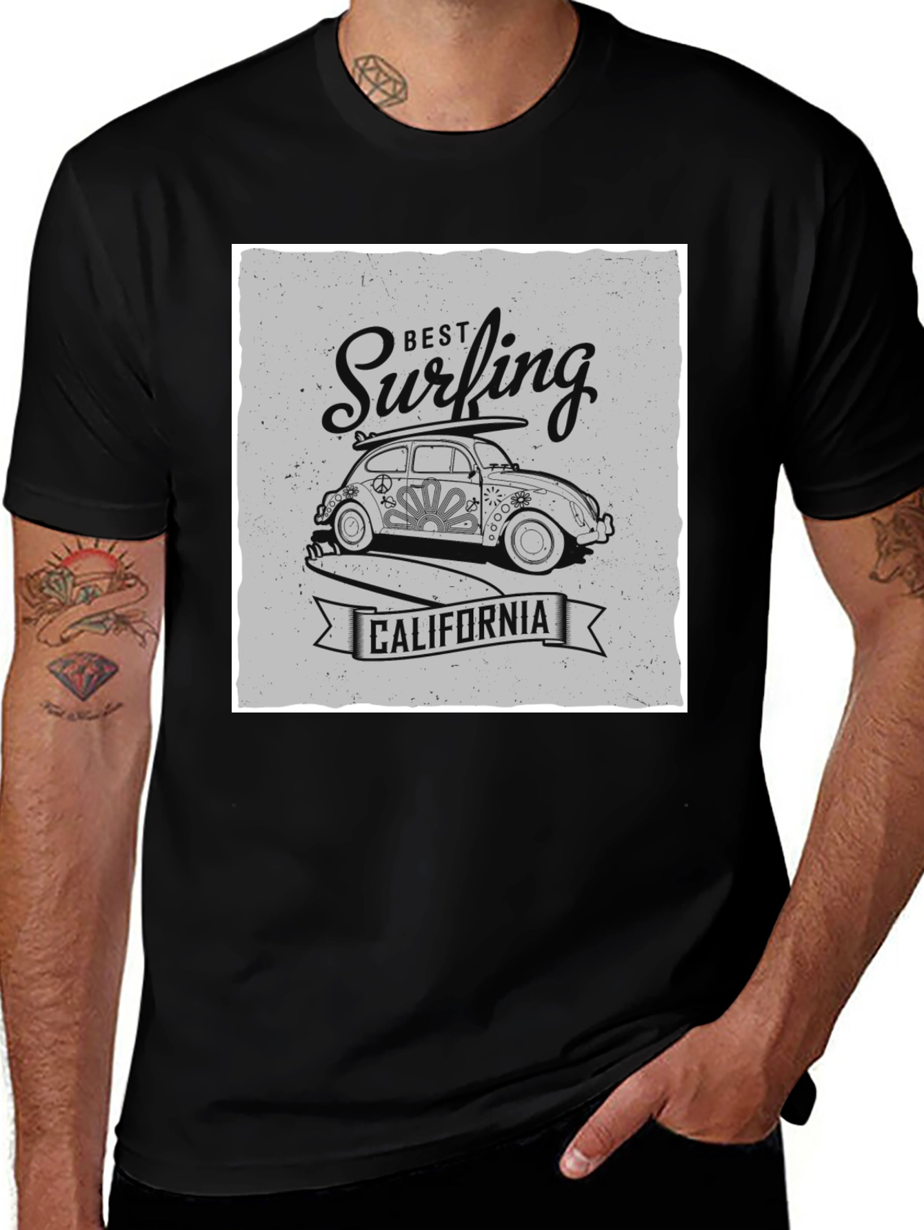 Variant 22 of Surfing California Graphic Tee - Retro Car & Surfboard Design