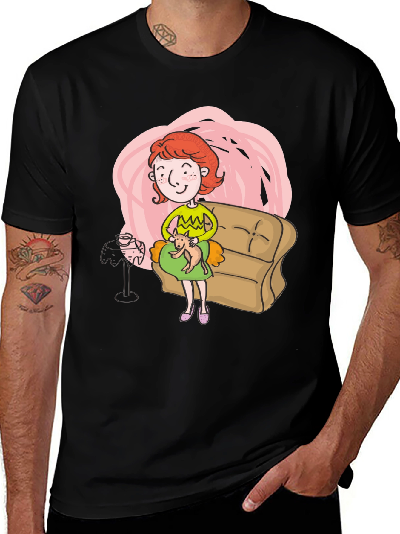 Variant 4 of Cartoon Graphic Tee - Relaxing with Dog