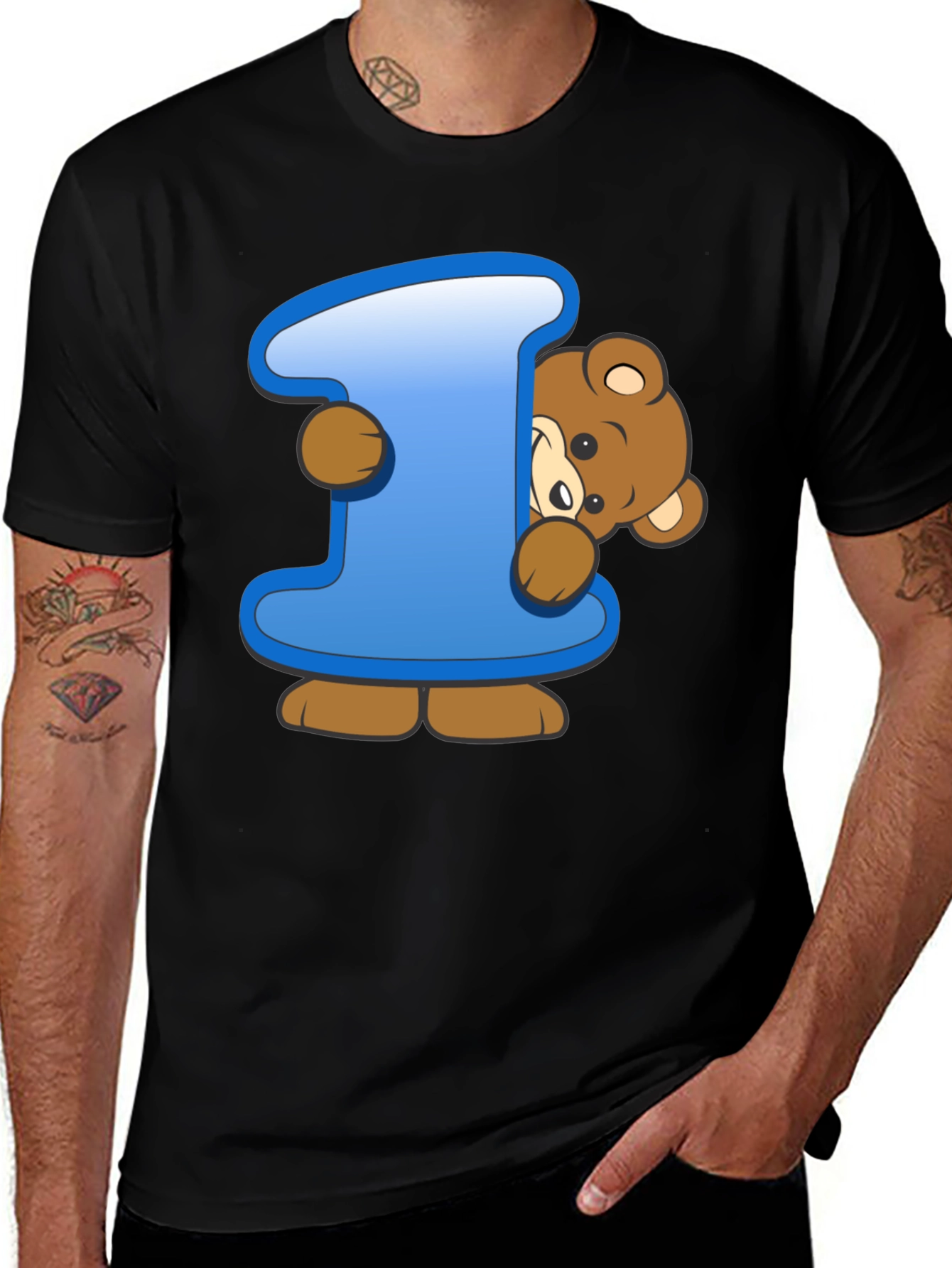 Cute Teddy Bear Initial 'I' Black T-Shirt