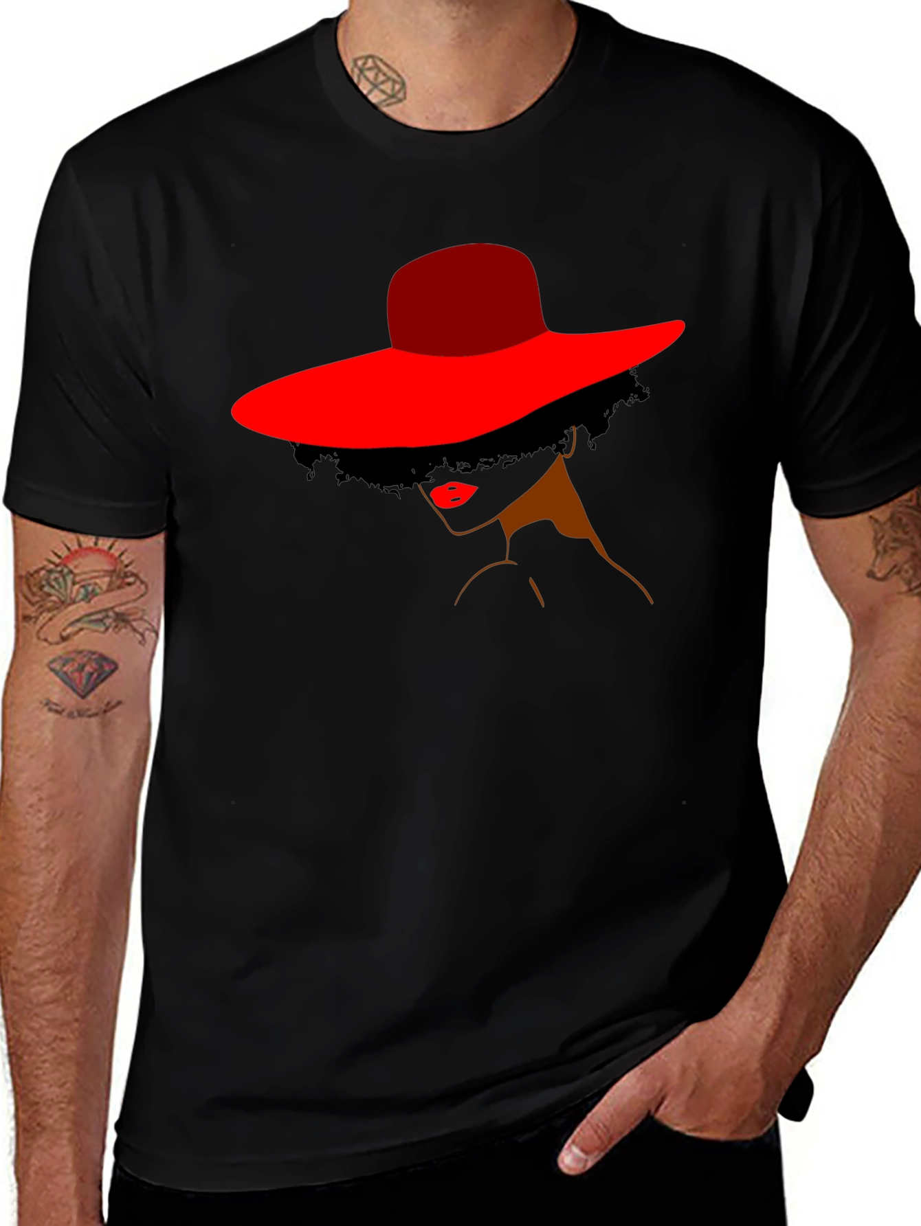 Variant 8 of Elegant Woman in Red Hat Graphic Tee