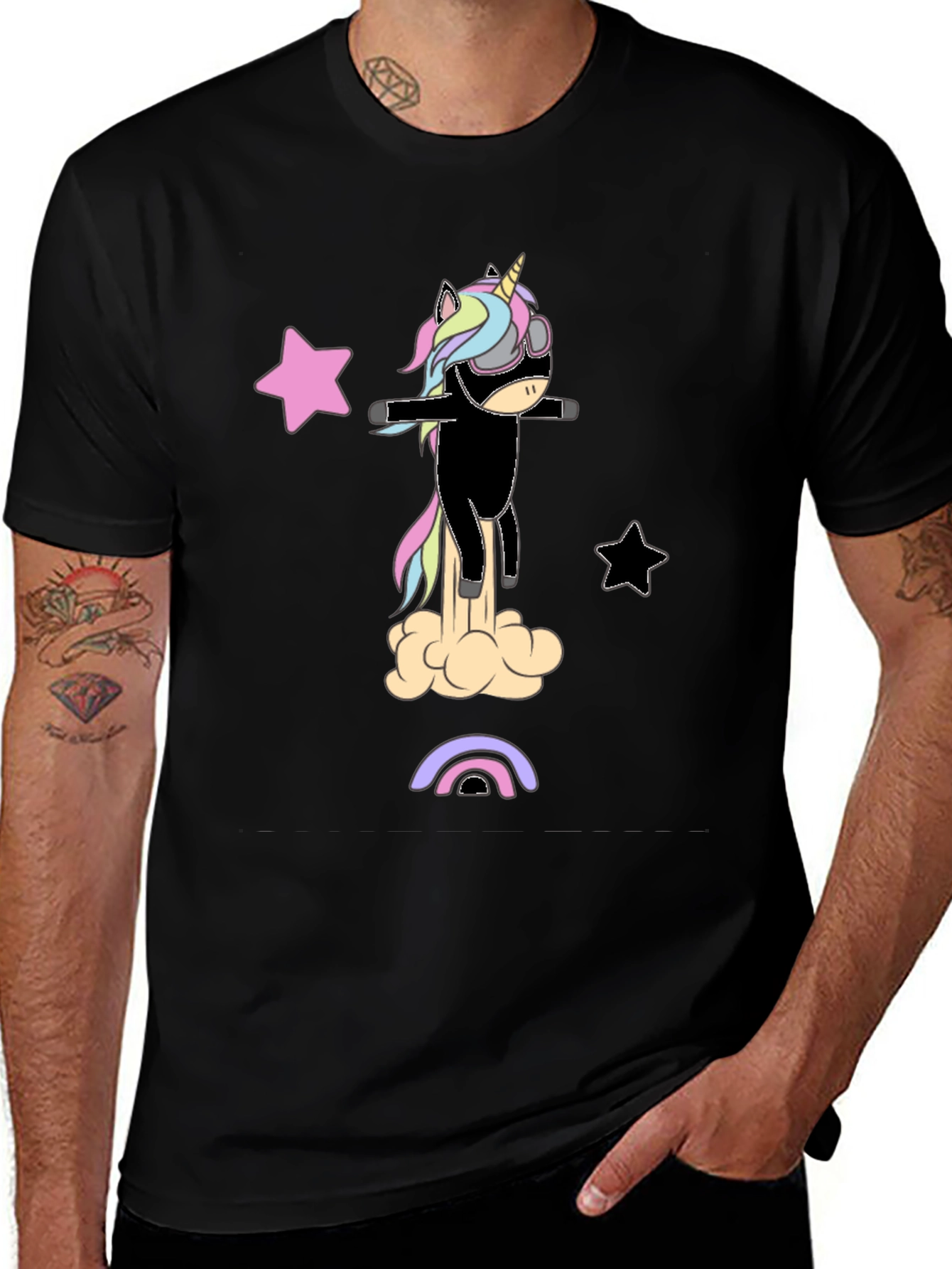 Variant 9 of Unicorn Rocket T-Shirt - Black Graphic Tee