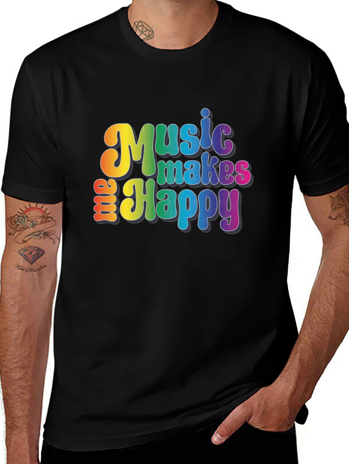 Variant 17 of Music Makes Me Happy Graphic Tee - Rainbow Design
