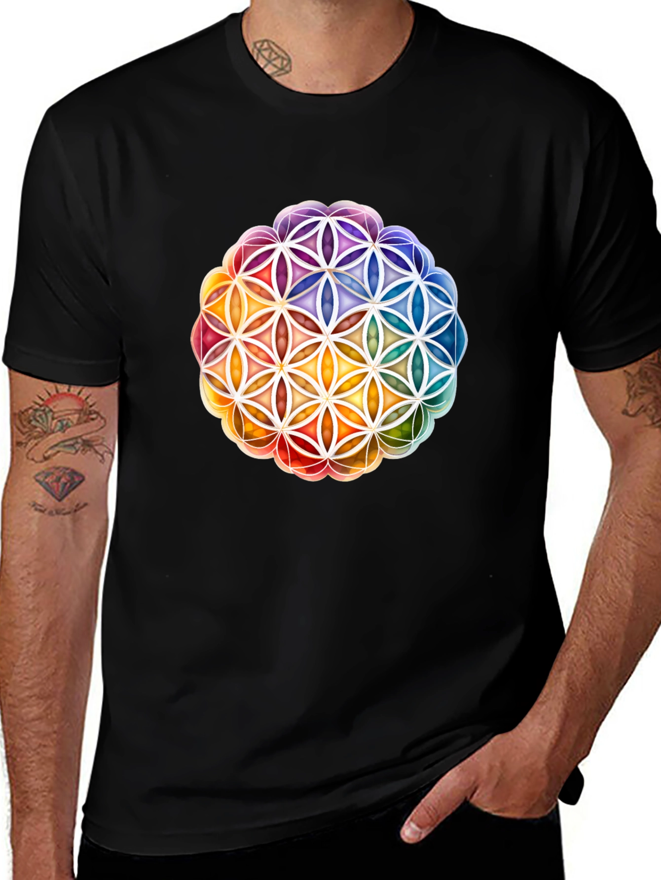 Variant 30 of Flower of Life Rainbow T-Shirt - Geometric Sacred Design