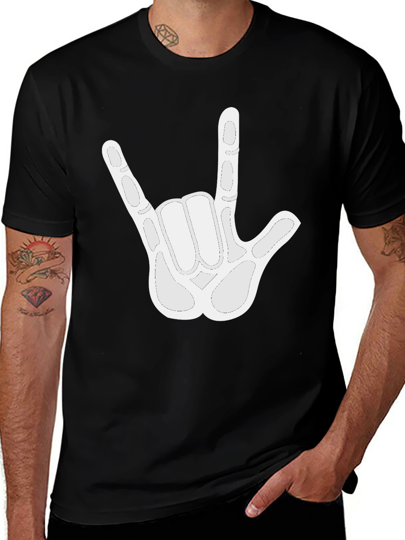 Variant 19 of I Love You Hand Sign Black T-Shirt