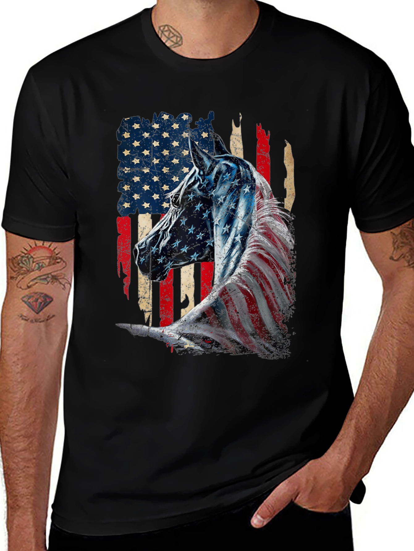 Variant 4 of American Flag Horse Graphic Tee - Patriotic Style